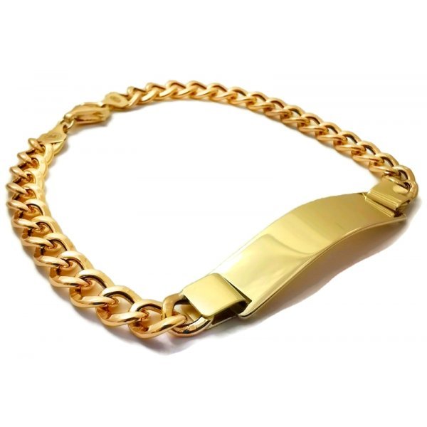 TTstyle 7mm Width 14K Gold GP Stainless Steel Curb Chain ID Bracelet Engravable
