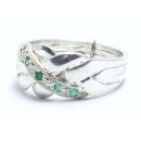 Silver Puzzle Ring 4-band with green zircons