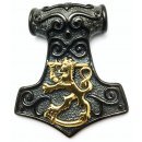 Finnish Lion & Thor Hammer - Black Steel With Gold Plated Lion Big